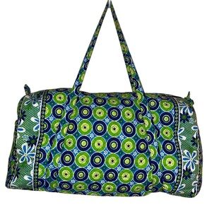 TINSLEY BLAKE Collection Large Duffel Bag Daisy Cotton Quilted Weekender GRN/BLU